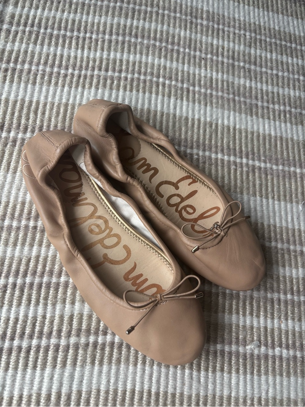 Sam Edelman Beige Leather Ballet Flats with Bow